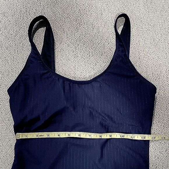 Nine West Solid Navy Blue Ribbed Tie Back One Piece Swimsuit - Size Large - Picture 9 of 15